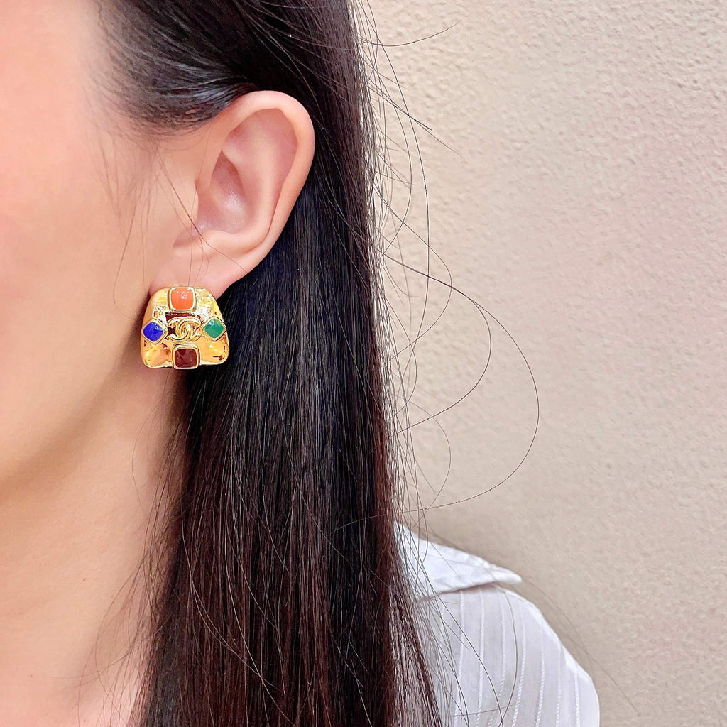 CC Clip-On Earrings Gold Gripoix Glass 659645