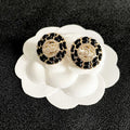 CC Stud Earrings Gold Black Crystal 659642