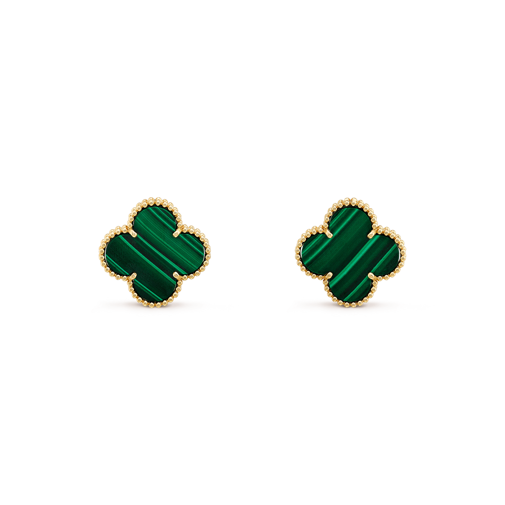 CLOVER MINI MALACHITE GOLD EARRINGS