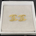 Chanel CC Logo Script Stud Gold Earrings