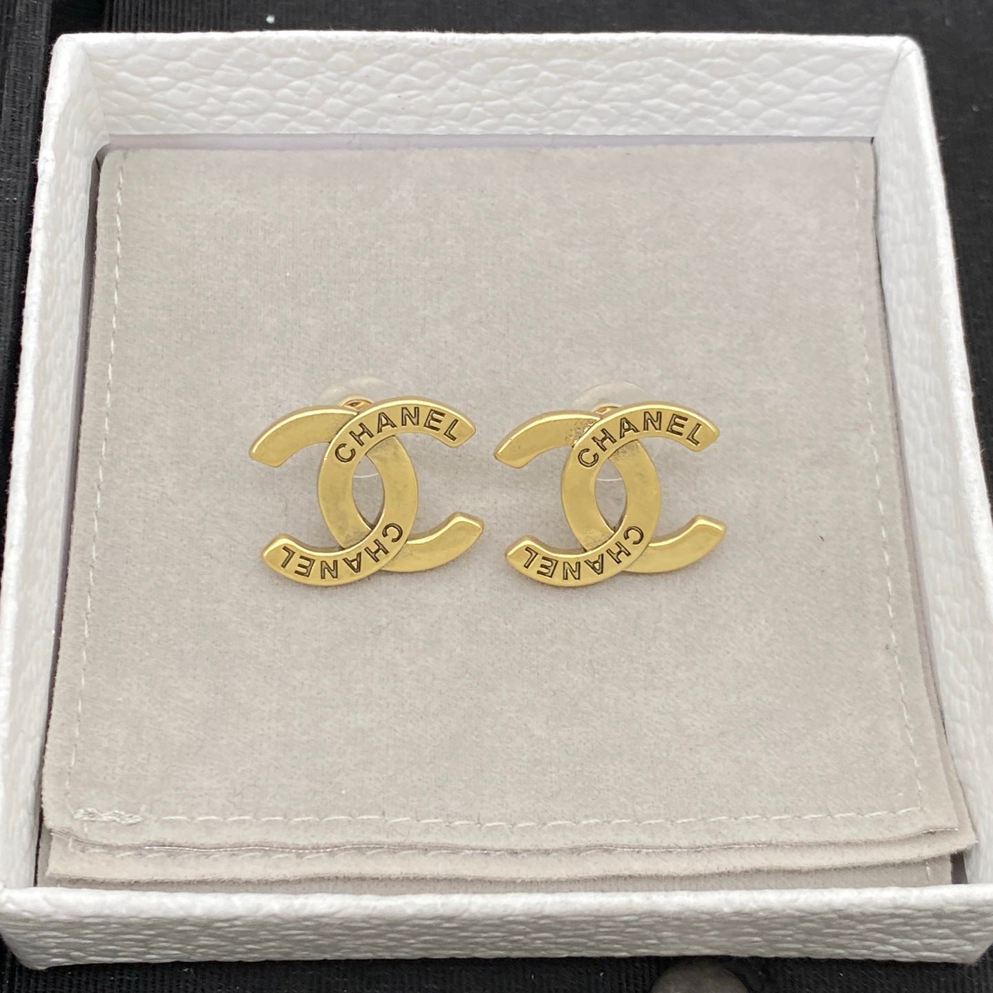 Chanel CC Logo Script Stud Gold Earrings