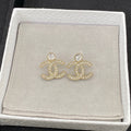 Chanel Crystal CC Drop Gold Earrings