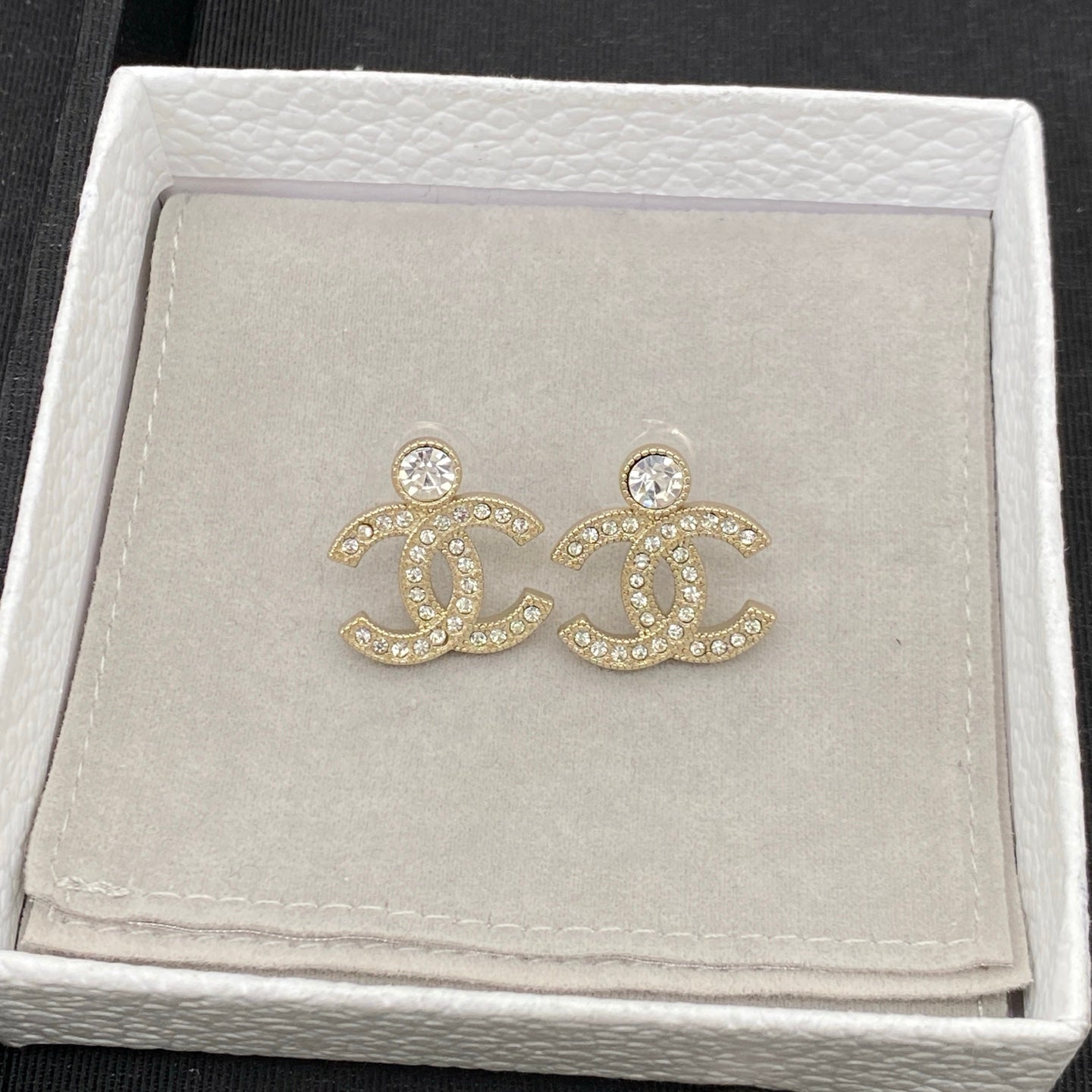 Chanel Crystal CC Drop Gold Earrings