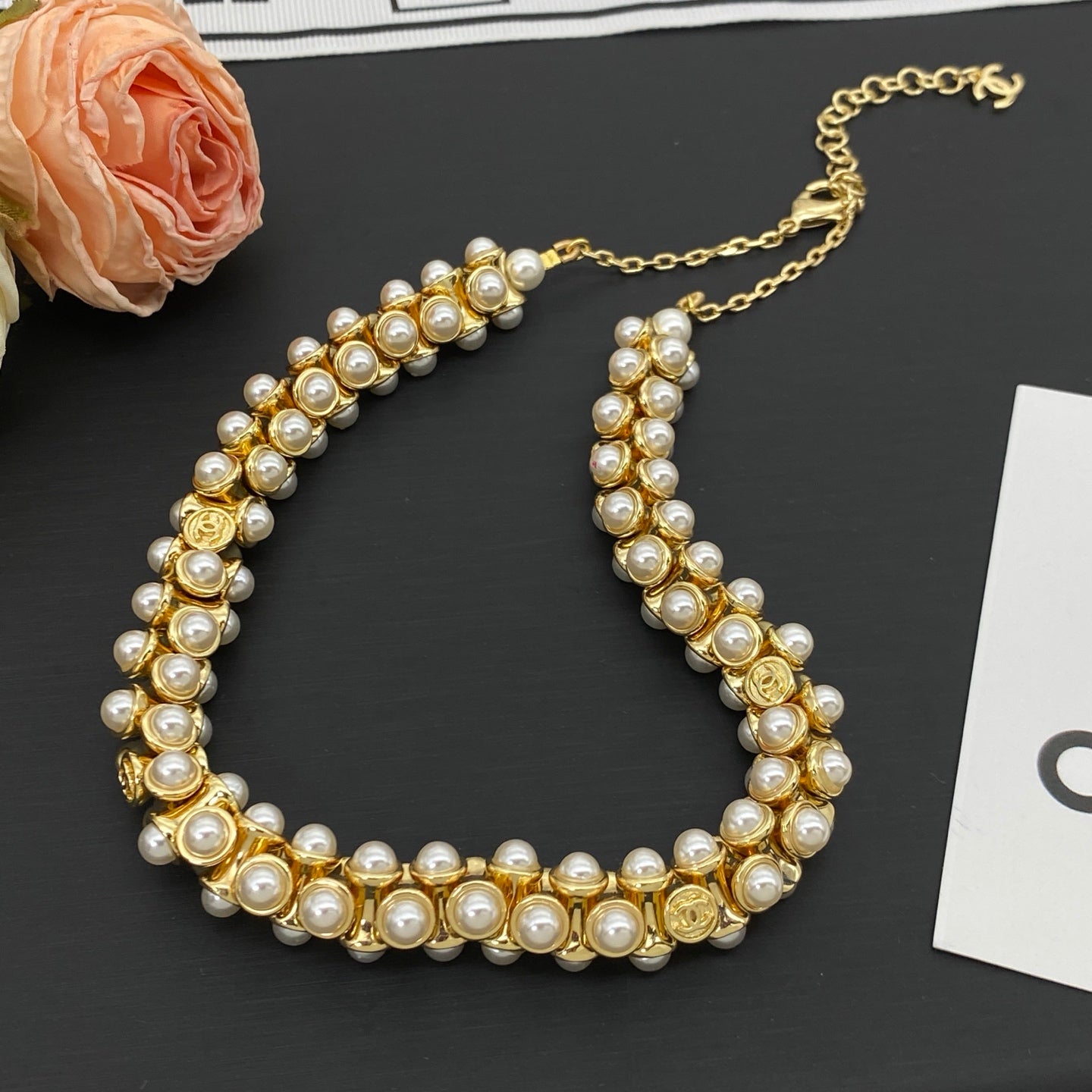 CC Vintage Pearl Choker Gold Neclace