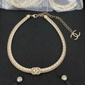Chanel Chain & Leather Choker Gold White Neclace