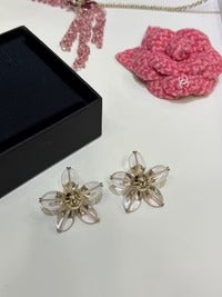 CC 2026 Gold Double C Transparent Flower Stud Earrings