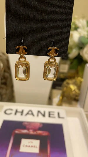 CC 2026 Gold Double C Transparent Rock Candy Pendant Earrings