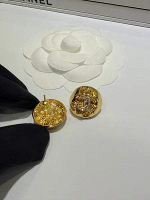CC 2026 Gold Full Diamond Double C Gold Ball Stud Earrings