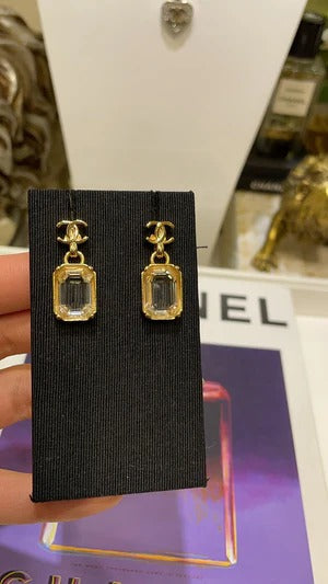 CC 2026 Gold Double C Transparent Rock Candy Pendant Earrings