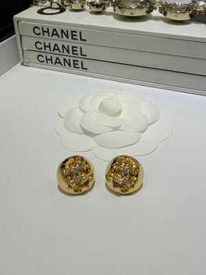 CC 2026 Gold Full Diamond Double C Gold Ball Stud Earrings