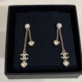 CC Light Gold Full Diamond Double C Heart Diamond Crystal Long Earrings