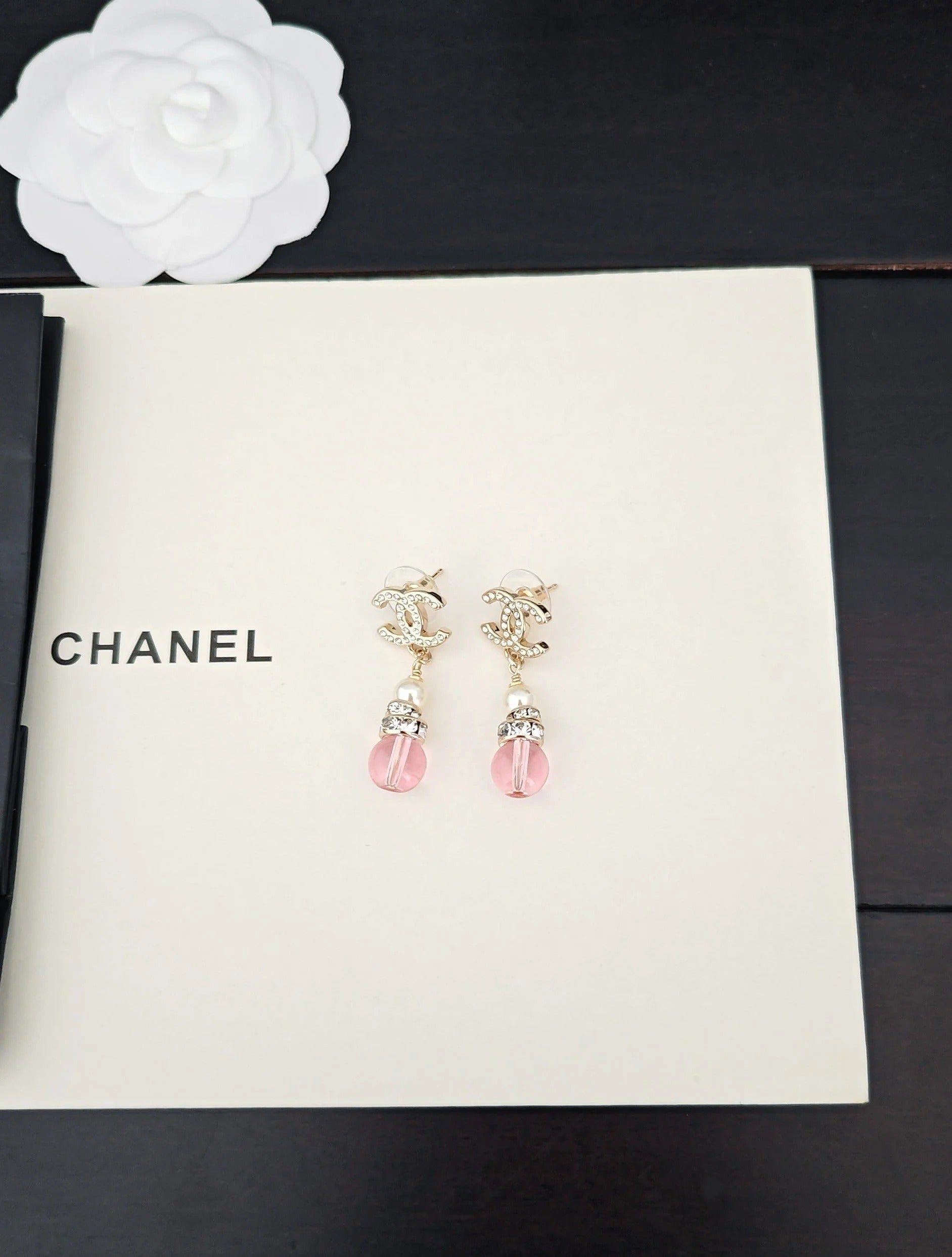 CC Double C Pink Gourd Light Gold Diamond Earrings