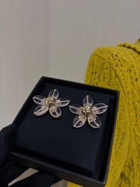 CC 2026 Gold Double C Transparent Flower Stud Earrings