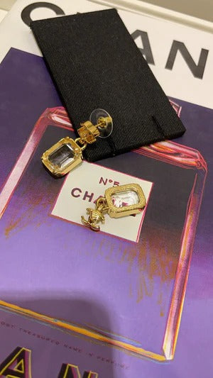 CC 2026 Gold Double C Transparent Rock Candy Pendant Earrings