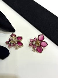 CC 2026 Double C Pink Asymmetrical Flower Stud Earrings