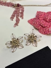 CC 2026 Gold Double C Transparent Flower Stud Earrings