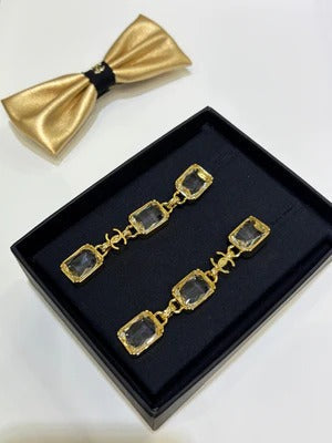 CC 2026 Irregular Colored Gemstone Gold Double C Glass Pearl Stud Earrings