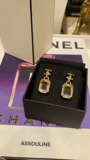 CC 2026 Gold Double C Transparent Rock Candy Pendant Earrings