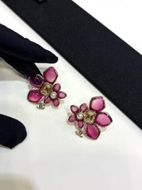 CC 2026 Double C Pink Asymmetrical Flower Stud Earrings