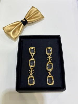 CC 2026 Irregular Colored Gemstone Gold Double C Glass Pearl Stud Earrings