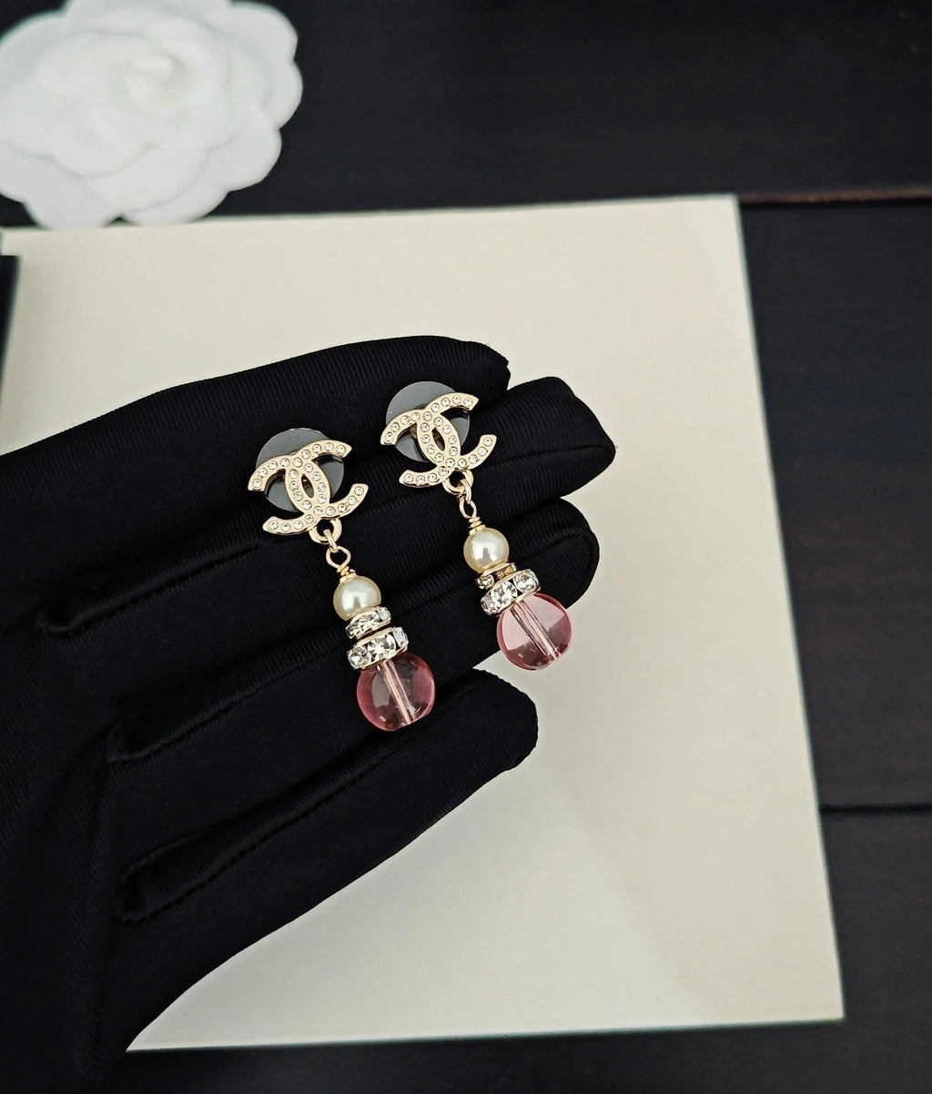 CC Double C Pink Gourd Light Gold Diamond Earrings