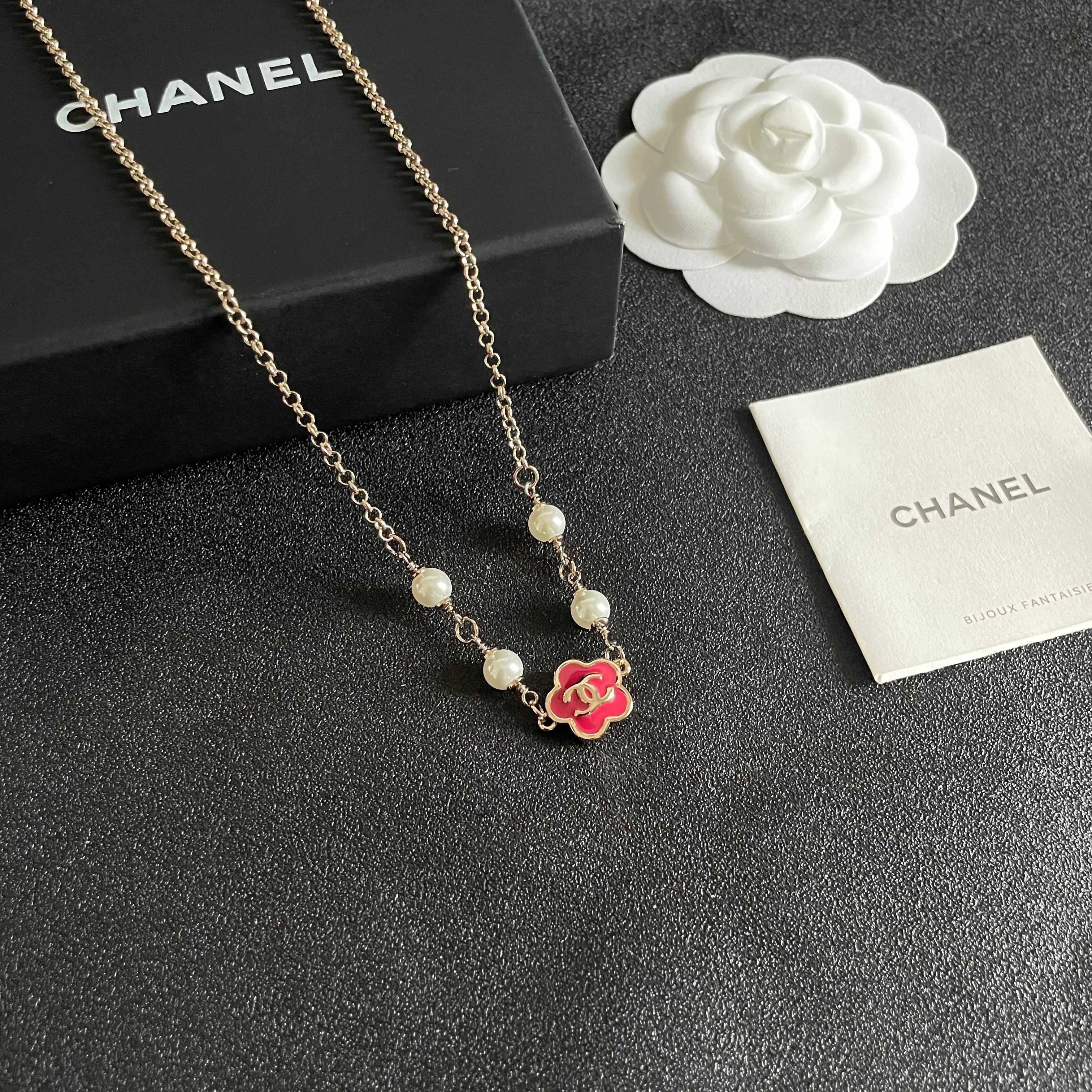 CC Flower Vintage Red Pearl Gold Necklaces