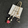 CC Flower Vintage Red Pearl Gold Necklaces
