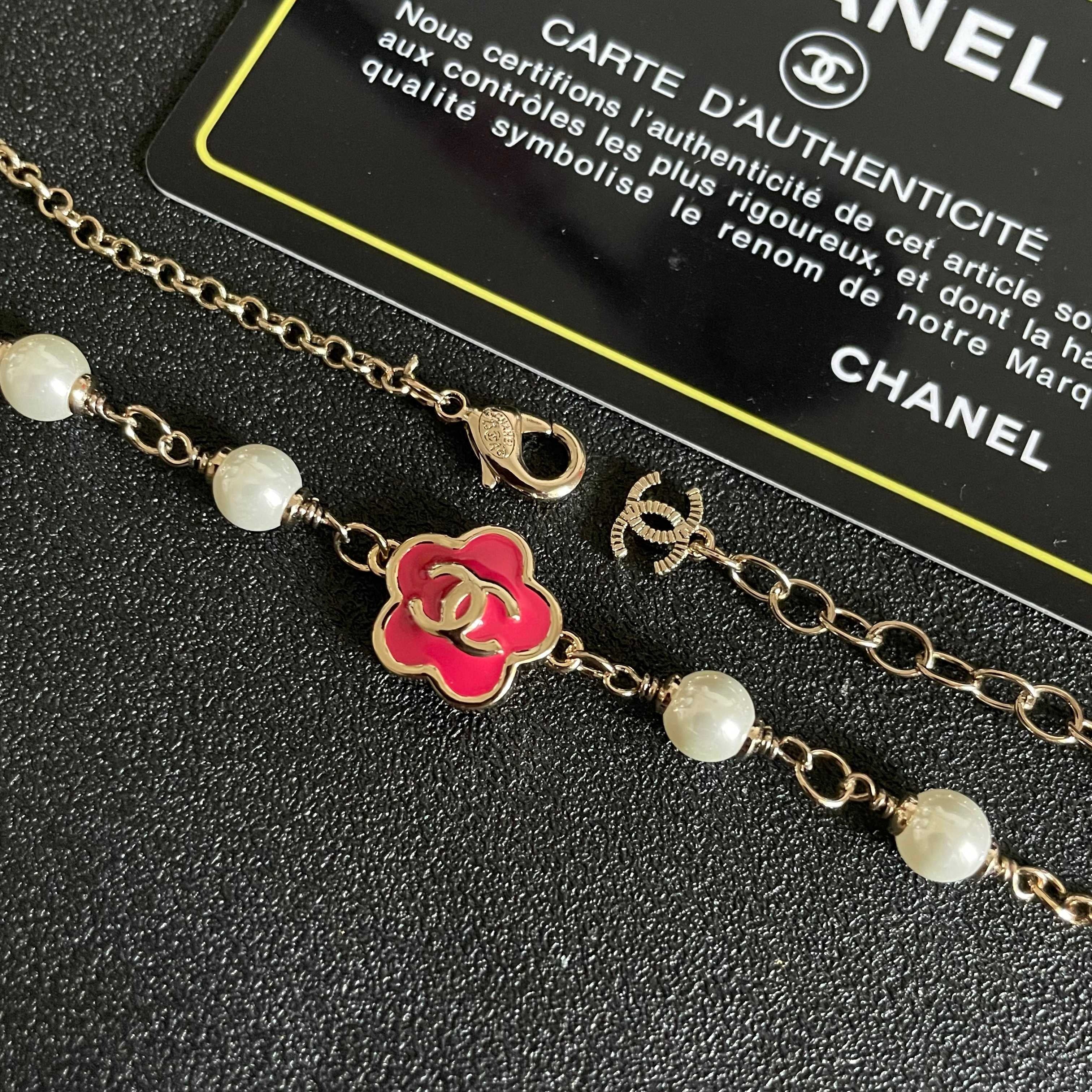 CC Flower Vintage Red Pearl Gold Necklaces