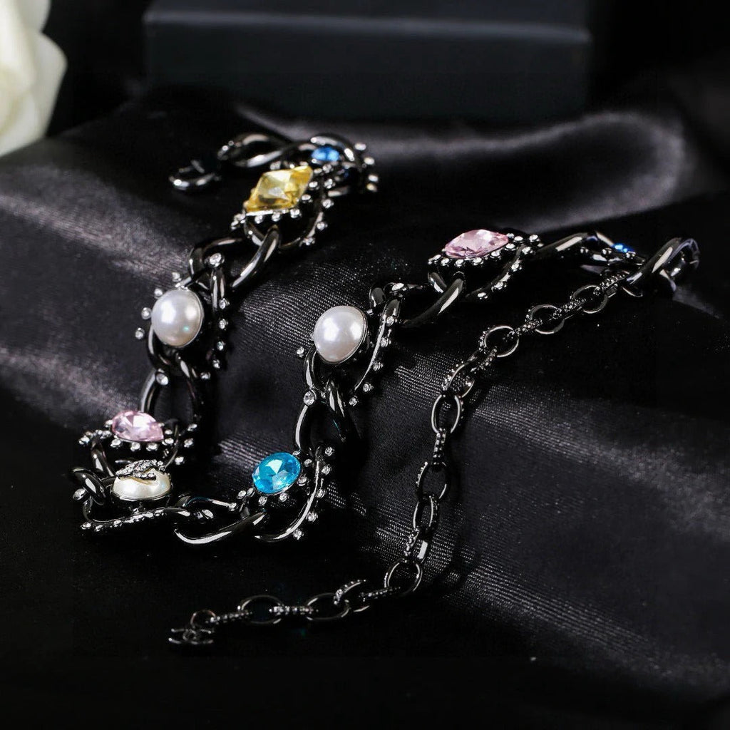 CC Multicolor Crystal Pearl Black Necklace