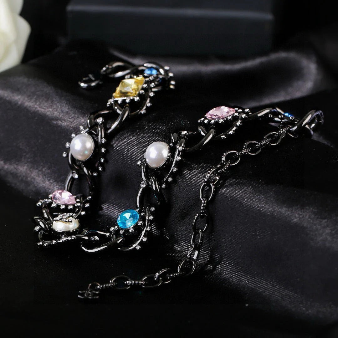 CC Multicolor Crystal Pearl Black Necklace