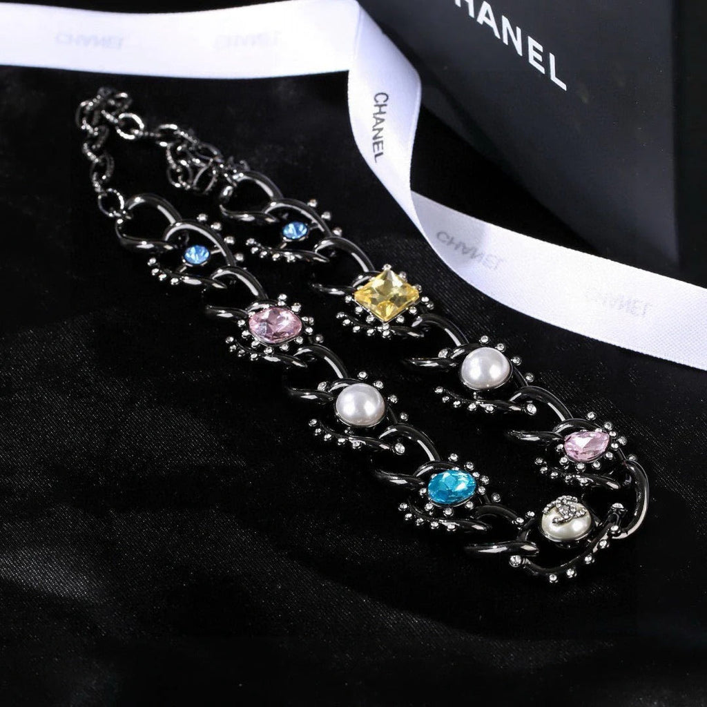 CC Multicolor Crystal Pearl Black Necklace