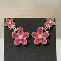 Chanel Pink Flower Crystal Rhinestone Double C Earrings