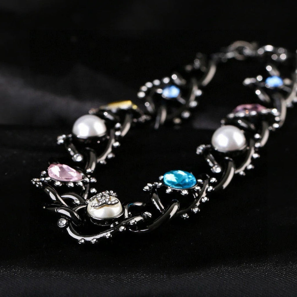 CC Multicolor Crystal Pearl Black Necklace