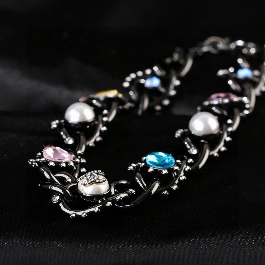 CC Multicolor Crystal Pearl Black Necklace