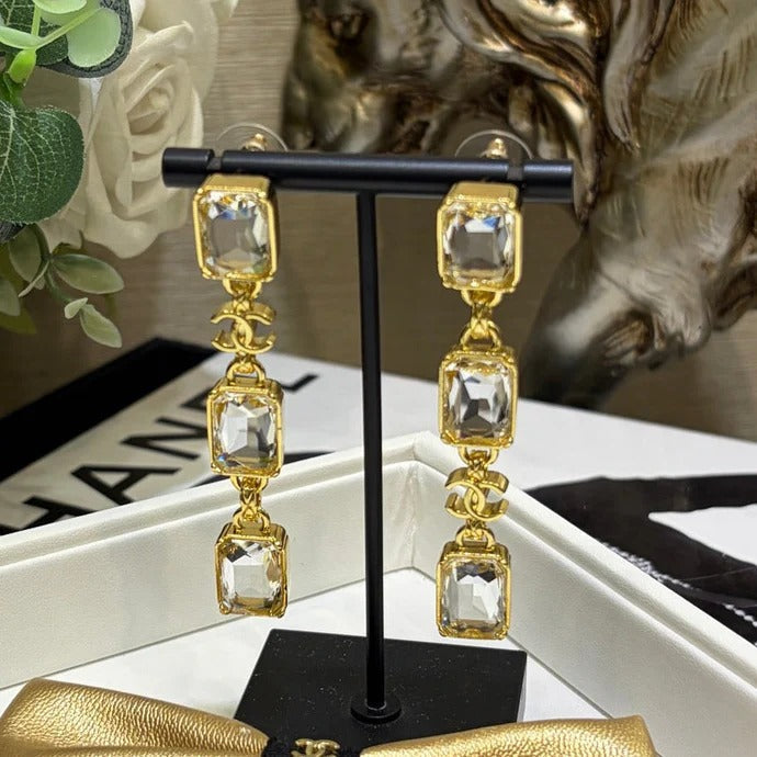 CC 2026 Irregular Colored Gemstone Gold Double C Glass Pearl Stud Earrings