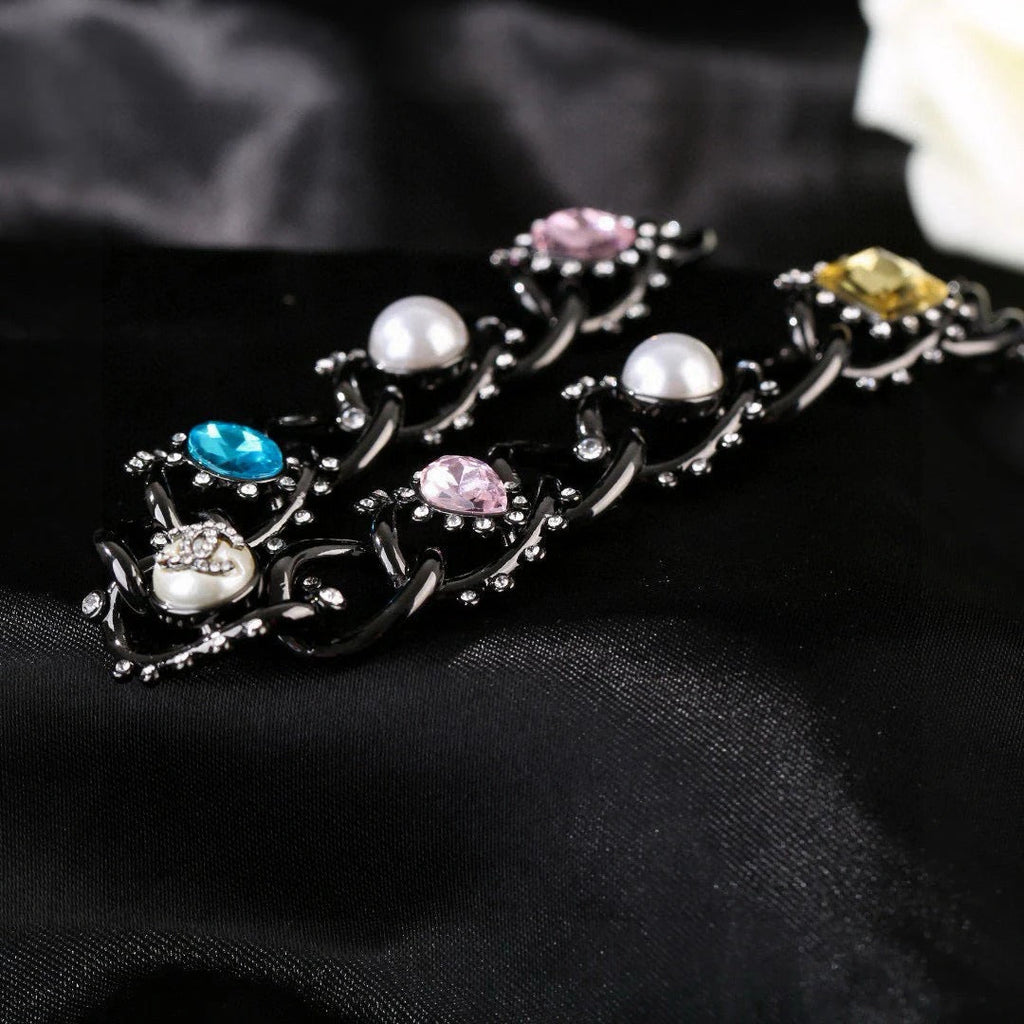 CC Multicolor Crystal Pearl Black Necklace