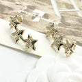 CC Full Diamond Light Gold 3 Star Stud Earrings