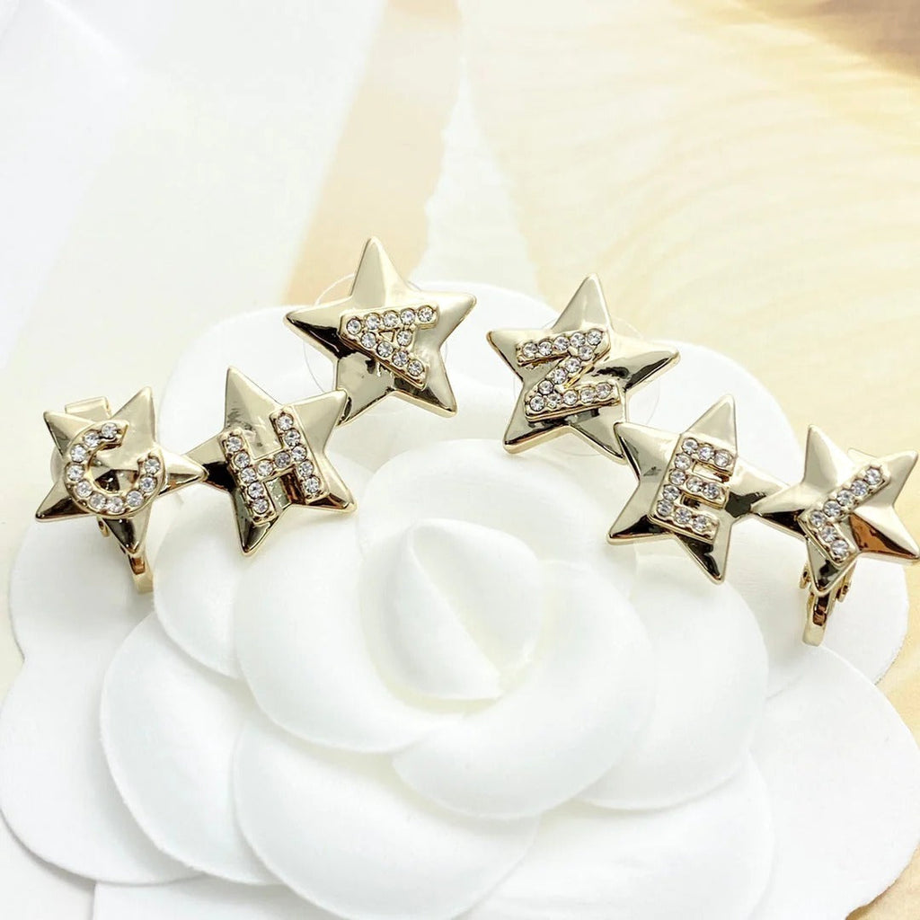 CC Full Diamond Light Gold 3 Star Stud Earrings