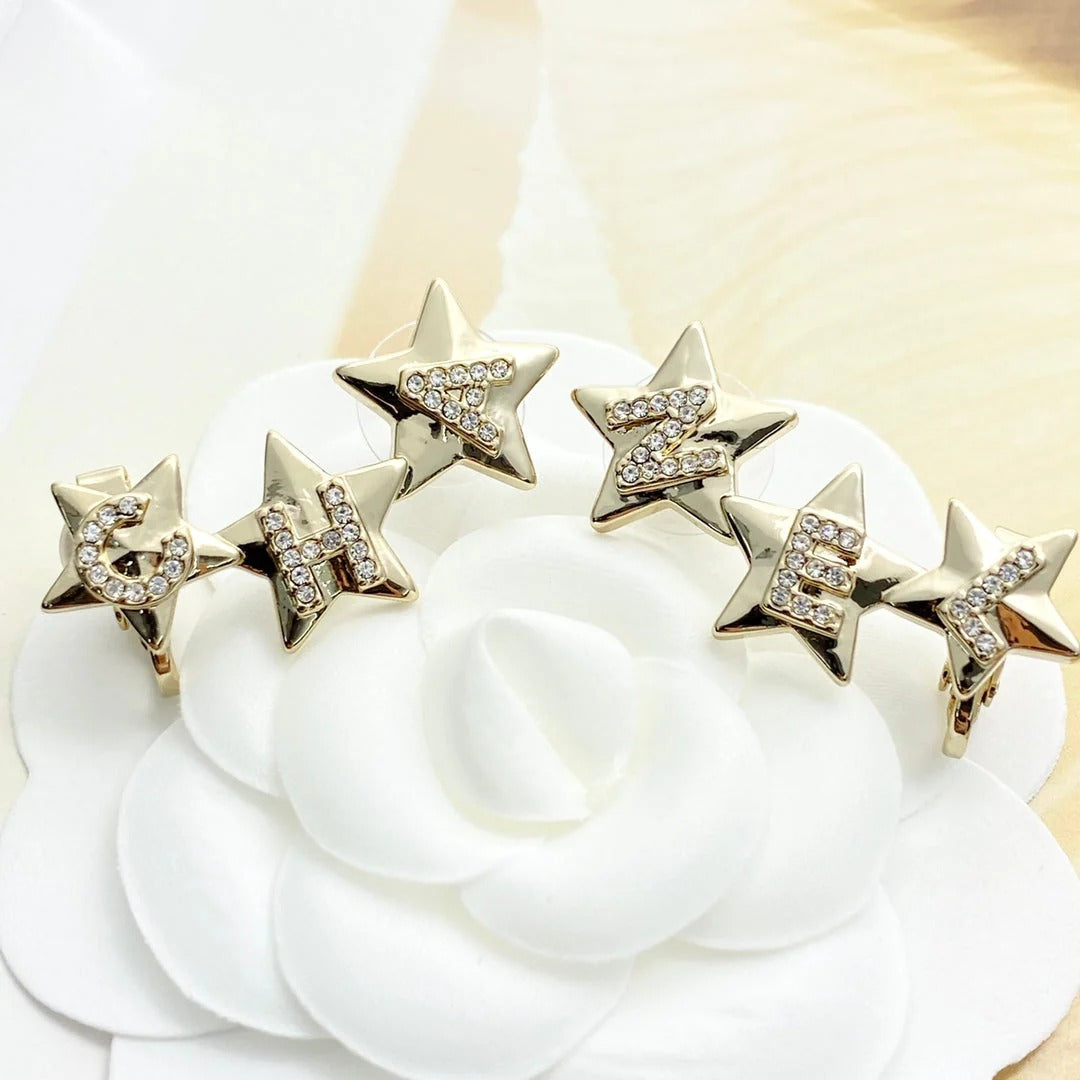 CC Full Diamond Light Gold 3 Star Stud Earrings