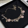 CC 2026 Light Gold Double C Pink Flower Pearl Tassel Necklace