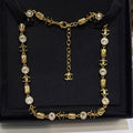 CC 2026 Gold Double C Diamond Pattern Crystal Necklace