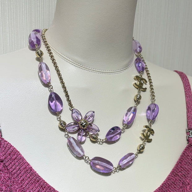 CC 2026 Double C Purple Floral Acrylic Beaded Necklace
