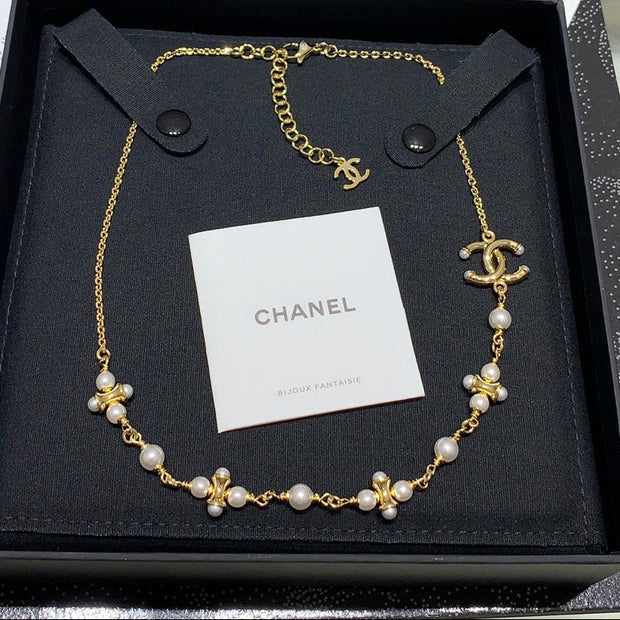 CC 2026 Gold Double C Pearl Necklace