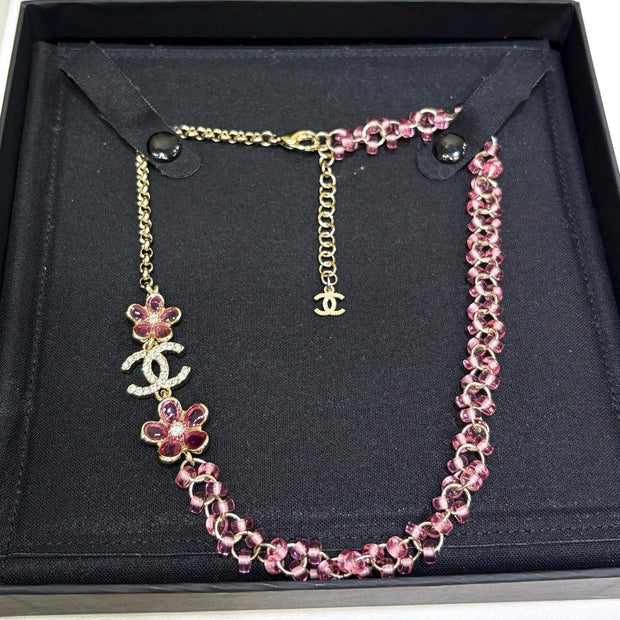 CC 2026 Double C Pink Acrylic Flower Beaded Necklace