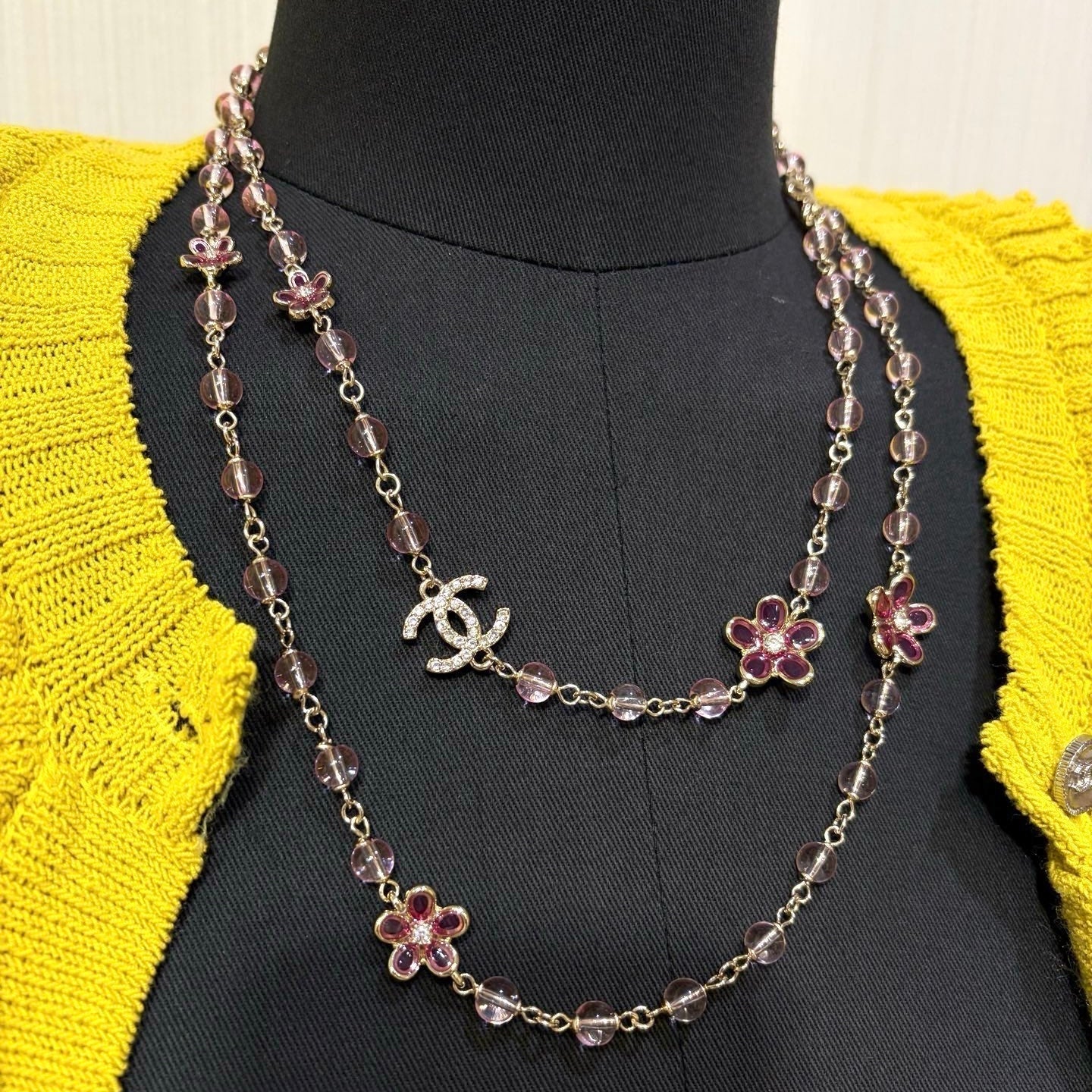 CC 2026 Double C Pink Flower Light Gold Necklace