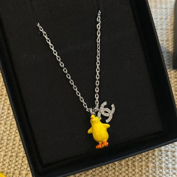 CC 2026 Full-diamond Double C Yellow Chick Necklace