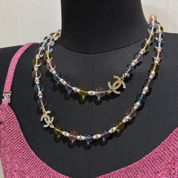 CC 2026 Colorful Crystal Full Rhinestone Double C Necklace