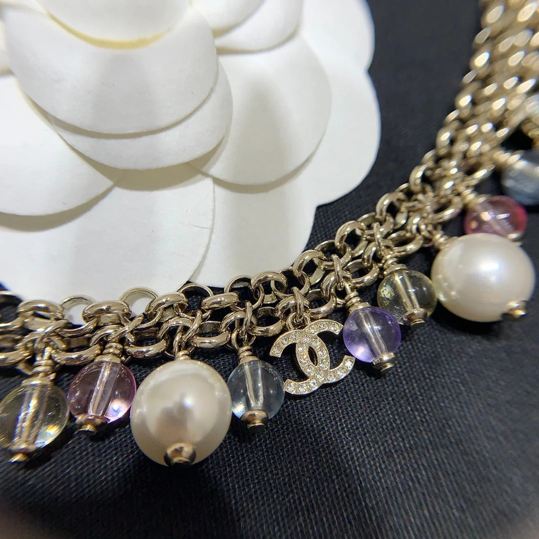 CC 2026 Colored Crystal Pearl Double C Necklace