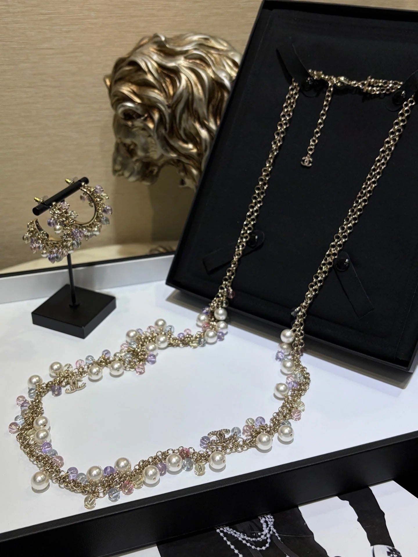 CC 2026 Colored Crystal Pearl Double C Long Necklace