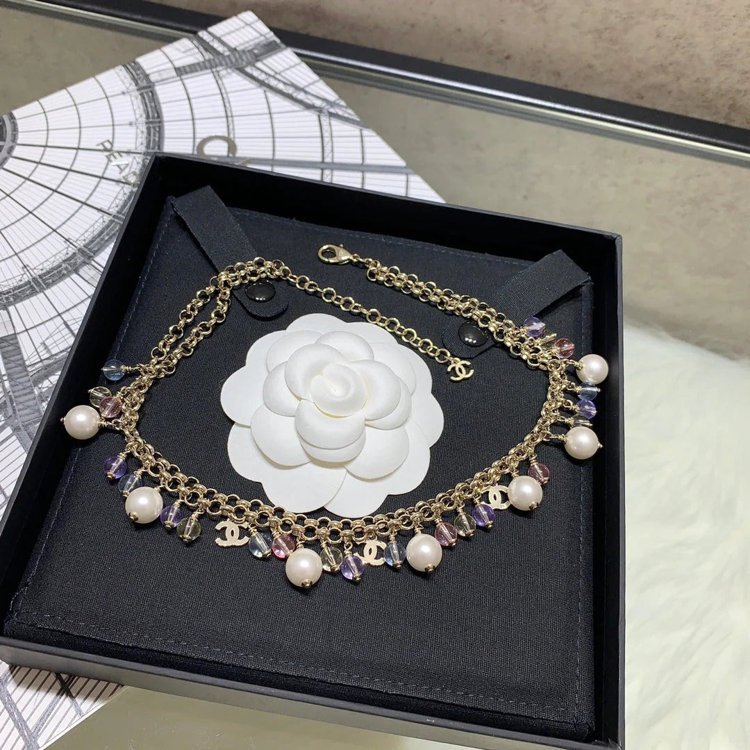 CC 2026 Colored Crystal Pearl Double C Necklace